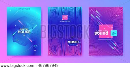 Dance Posters. Electronic Sound Cover. Techno Party Flyer. Vector 3d Background. Futuristic Abstract