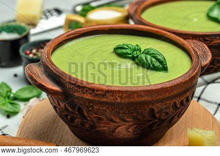 Broccoli Soup With Vegetables In A Bowl Omemade Healthy Organic Vegetarian Vegan Diet Fresh Food Mea