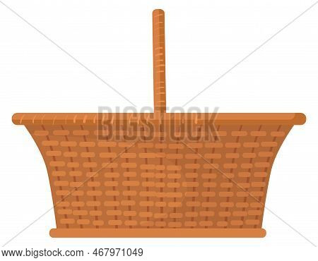 Picnic Basket Icon. Cartoon Straw Homemade Wicker Isolated On White Background