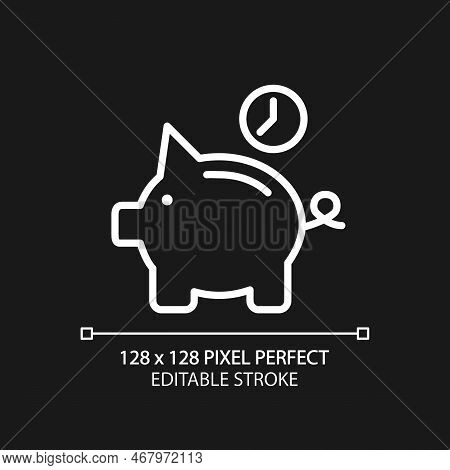 Save Money For Future Pixel Perfect White Linear Icon For Dark Theme. Retirement Savings. Piggy Bank
