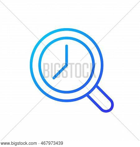 Magnifying Glass With Clock Pixel Perfect Gradient Linear Vector Icon. Time Tracking. Dial Inside Lo