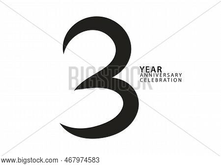 3 Year Anniversary Celebration Black Color Logotype Vector, 3 Number Design, 3rd Birthday Invitation