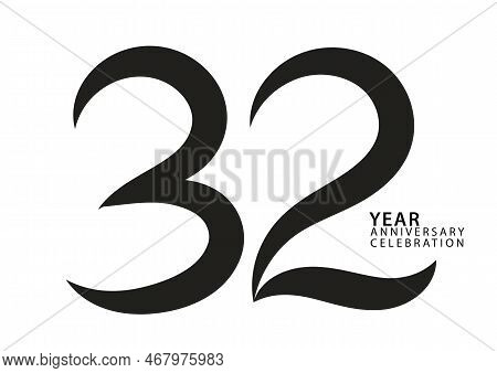 32 Year Anniversary Celebration Black Color Logotype Vector, 32 Number Design, 32th Birthday Invitat