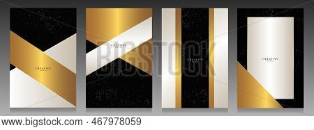 Set Of Modern Black, White And Gold Covers. Elegant Abstract Geometry With Glitter For Catalogue, Br