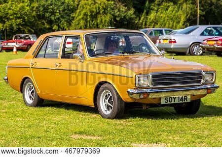Camerton, Uk: August 11, 2019: A 1977 Hillman Hunter N Super, Reg No: Soy 14r At The Norton Radstock