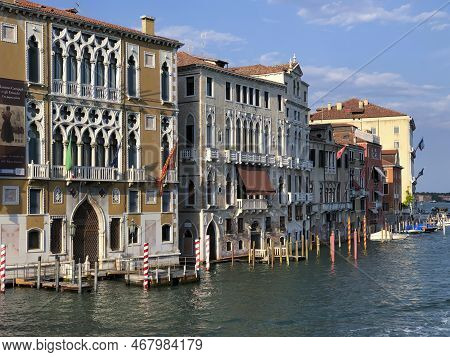 Venice, Italy - July 1, 2021: View To Canale Grande From Bridge Academia In Afternoon Sun In Venice,