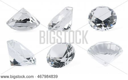 Set With Beautiful Dazzling Diamonds On White Background