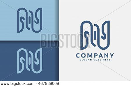 This Image Features An Abstract Initial Letter N Logo Design On A Blue Background, Suitable For Use 