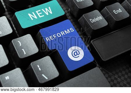 Inspiration Showing Sign New Reforms. Business Idea To Amend Or Improve By Change Of Form Or Removal