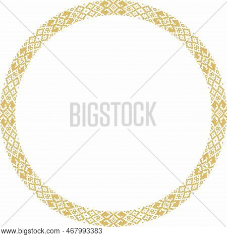 Vector Golden Round Belarusian National Ornament. Ethnic Circle Gold Border, Slavic Peoples Frame.