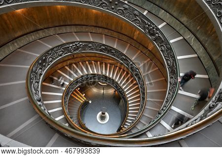 Vatican City, Rome - February 15, 2022: Double Spiral Staircase In Vatican Museum In Rome, Italy