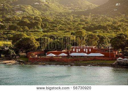 Old Red Fort On Green Coast Of St Croix