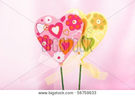 Pink and yellow handmade hearts