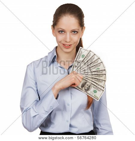 Pretty Girl Holding A Hundred-dollar Bills