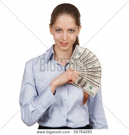 Pretty Girl Holding A Hundred-dollar Bills