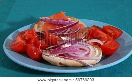 Lox And Bagels With Onions And Tomatoes