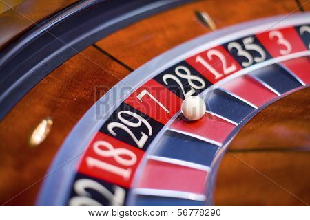 Macro shot of roulette segment in casino.