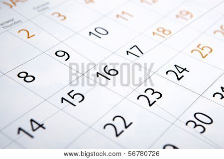 Sheet Of A Calendar With The Number Of Days