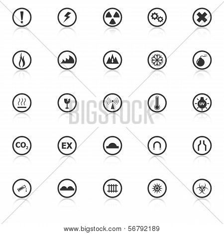 Warning Sign Icons With Reflect On White Background