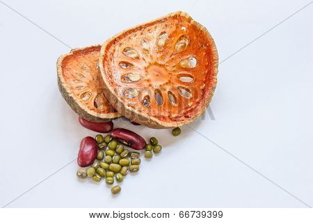 Bael Fruit,red Beans,chickpea On A White Background