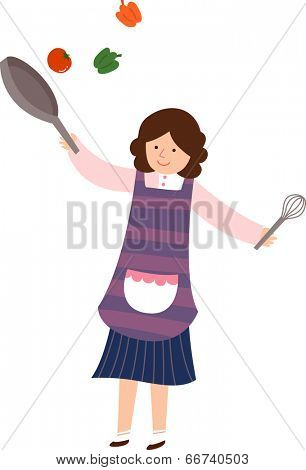 The view of woman is cooking 
