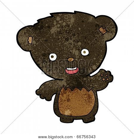 cartoon black bearcub waving