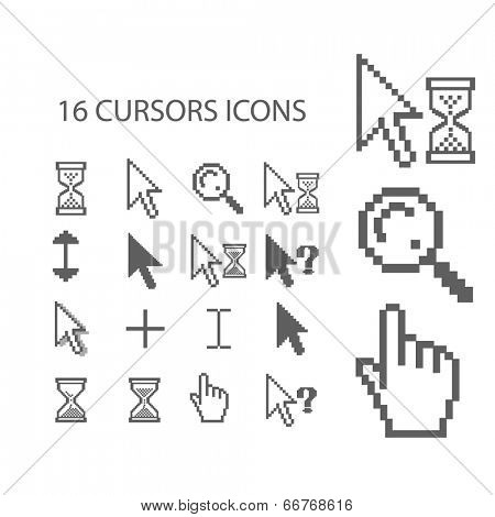 16 cursors, mouse, hand, arrow, click icons, signs set, vector