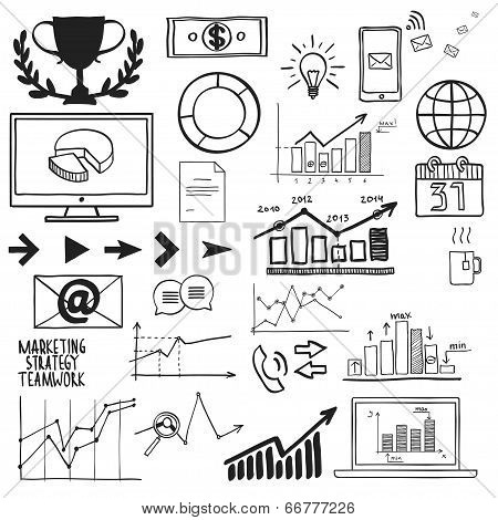 Business, finanse hand draw doodle elements graph chart and other