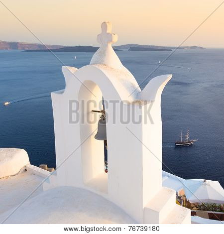 Bell tower in Oia, Santorini island, Greece.