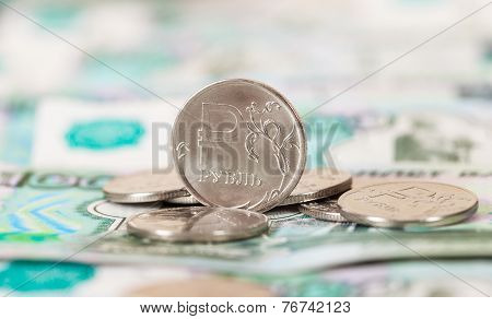Russian Rubles Coins And Banknotes Close Up