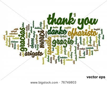 Vector concept or conceptual abstract thank you word cloud in different languages or multilingual for education or Thanksgiving Day