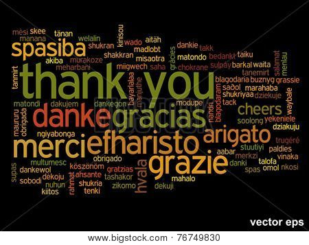 Vector concept or conceptual abstract thank you word cloud in different languages or multilingual for education or Thanksgiving Day