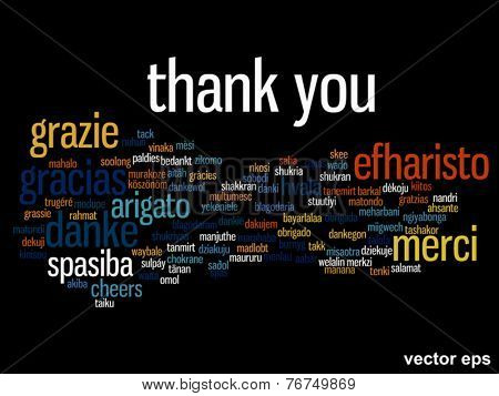 Vector concept or conceptual abstract thank you word cloud in different languages or multilingual for education or Thanksgiving Day