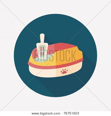 Pet Cat Litter Box Flat Icon With Long Shadow, Eps10