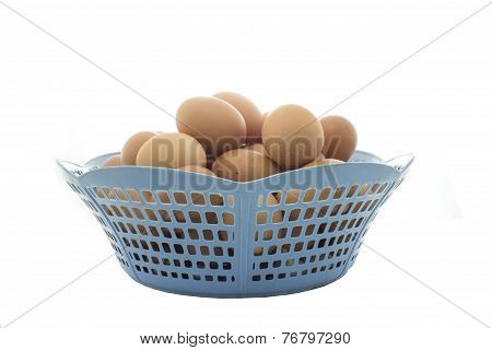 Eggs In Blue Basket, White Background For Cut To Use