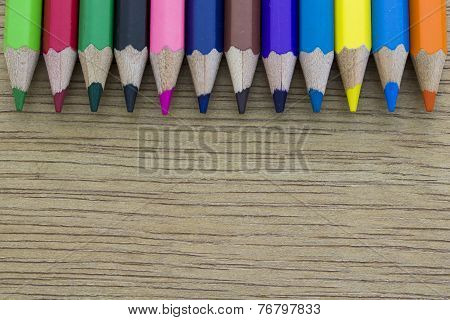 Color Pencil In Wood Background