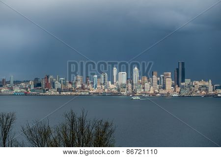 Seattle Cityscape With Ferry