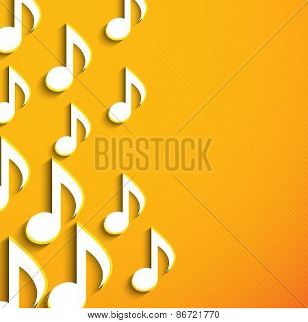 Musical notes on shiny yellow background. 
