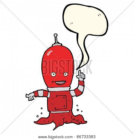 cartoon alien spaceman with speech bubble