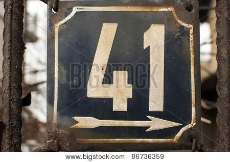 Weathered enameled plate number 41