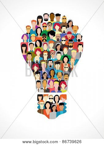 Many people of color icons in the form of light bulbs. Concept of business ideas. File is saved in AI10 EPS version.