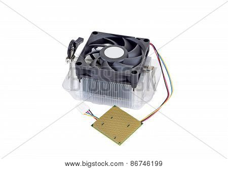 Computer processor (CPU) with radiator and fan