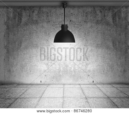 White grunge brick wall and black plafond are lights wall and floor from stone 