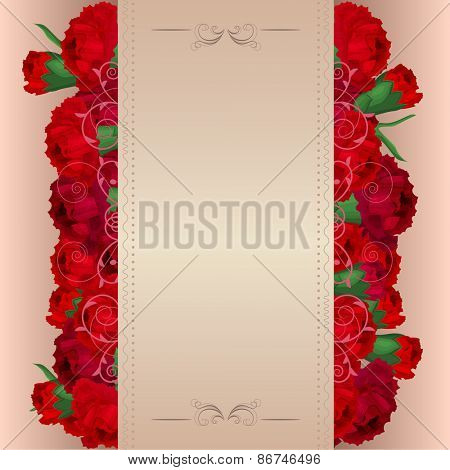 Beige background with red carnations