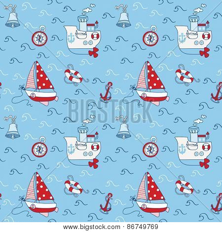 Nautical Sea Seamless Pattern - in vector