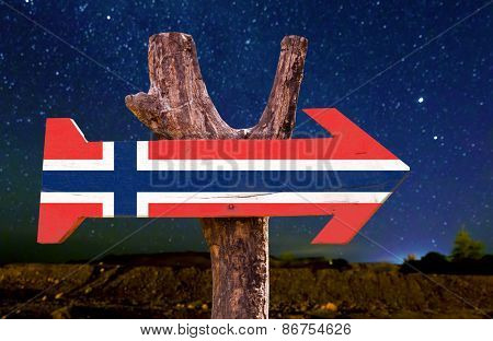 Norway Flag wooden sign with beautiful night