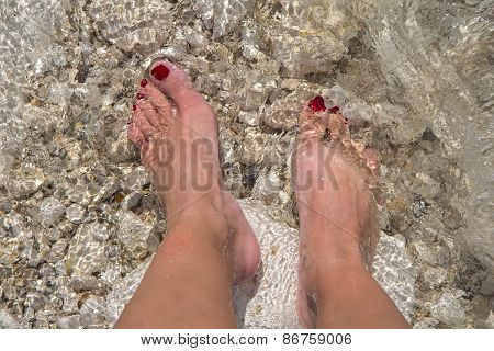 Female Feet In Sea Water