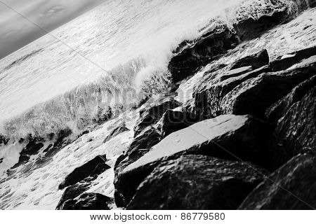 Waves on rocks