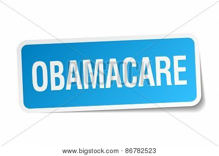Obamacare Blue Square Sticker Isolated On White