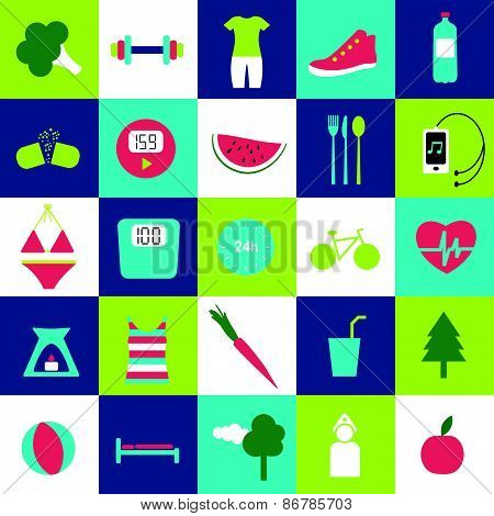 Fitness and health life stale icons.